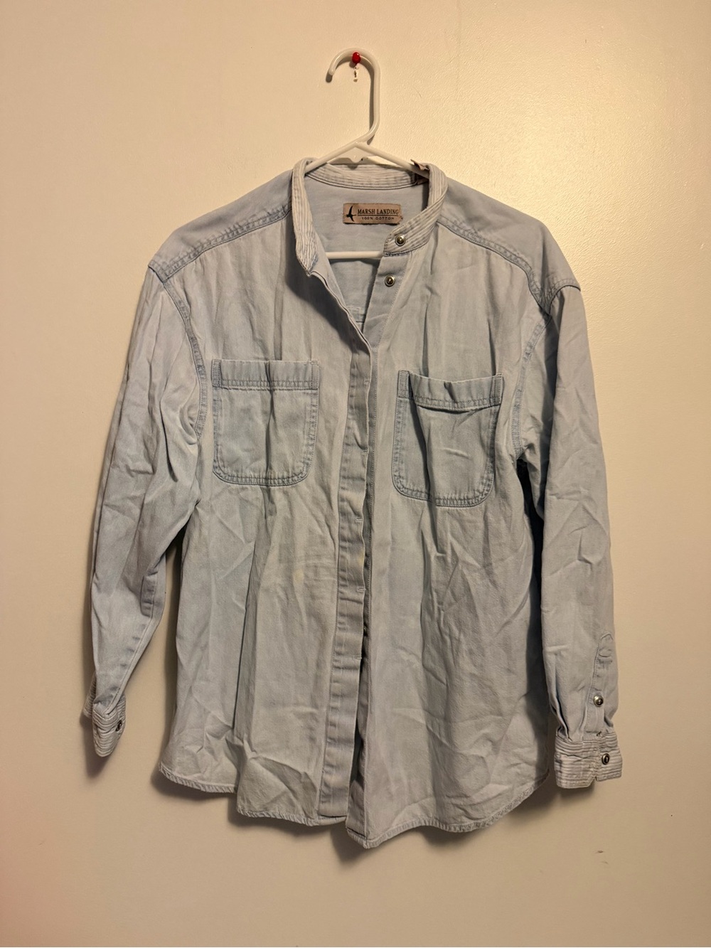 Vintage Marsh Landing Light Wash Denim Long Sleeve Button Down Shirt Size Medium